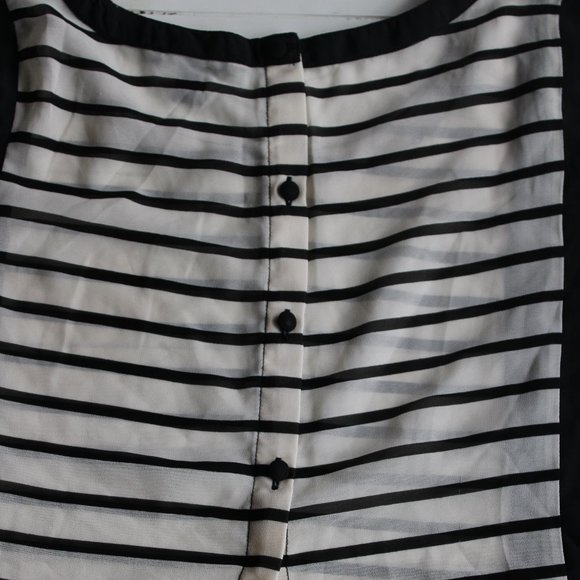 Sheer Black and White Stripe Short Sleeve Blouse - Picture 4 of 6